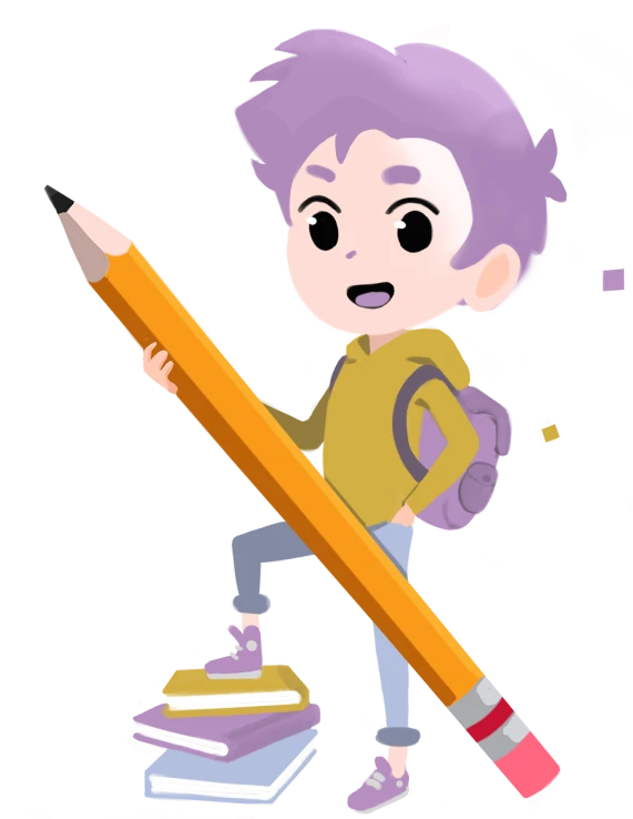 Estudiante con lápiz gigante y libros, listo para ingresar a la UNAM